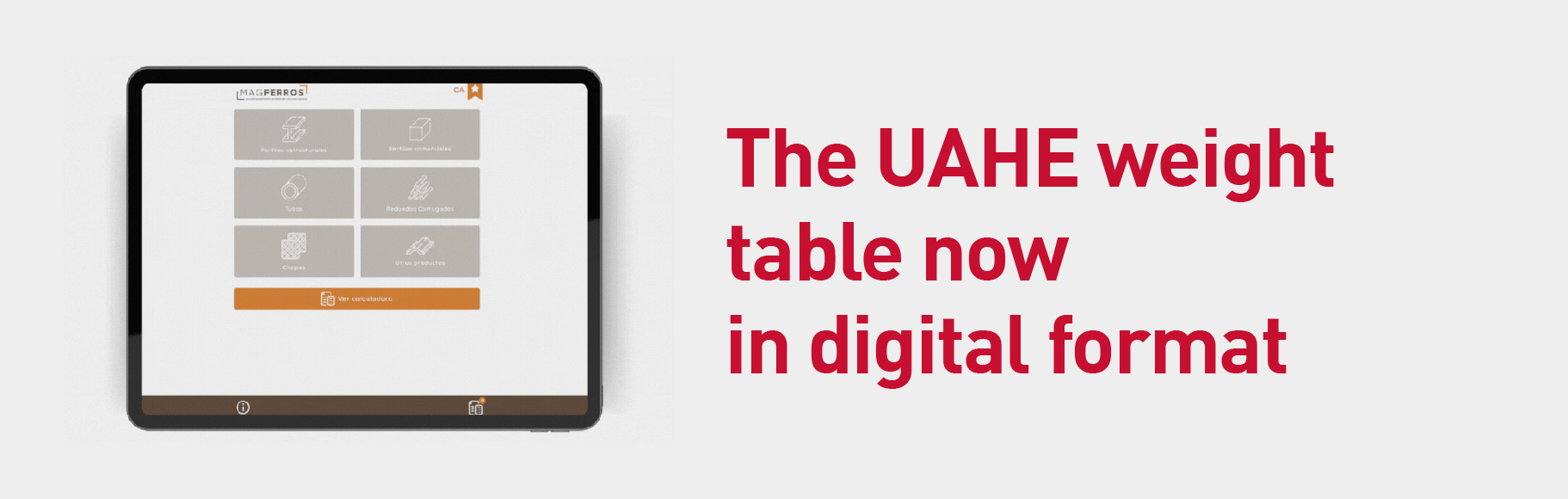 Tablet showing the UAHE weight table in digital format.